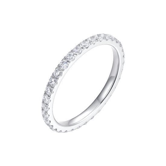 ANILLO DE ACERO PARA MUJER CON CRISTALES BLANCOS