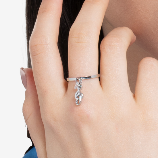 ANELLO DONNA IN ACCIAIO CON NOTA MUSICALE E ZIRCONE BIANCO