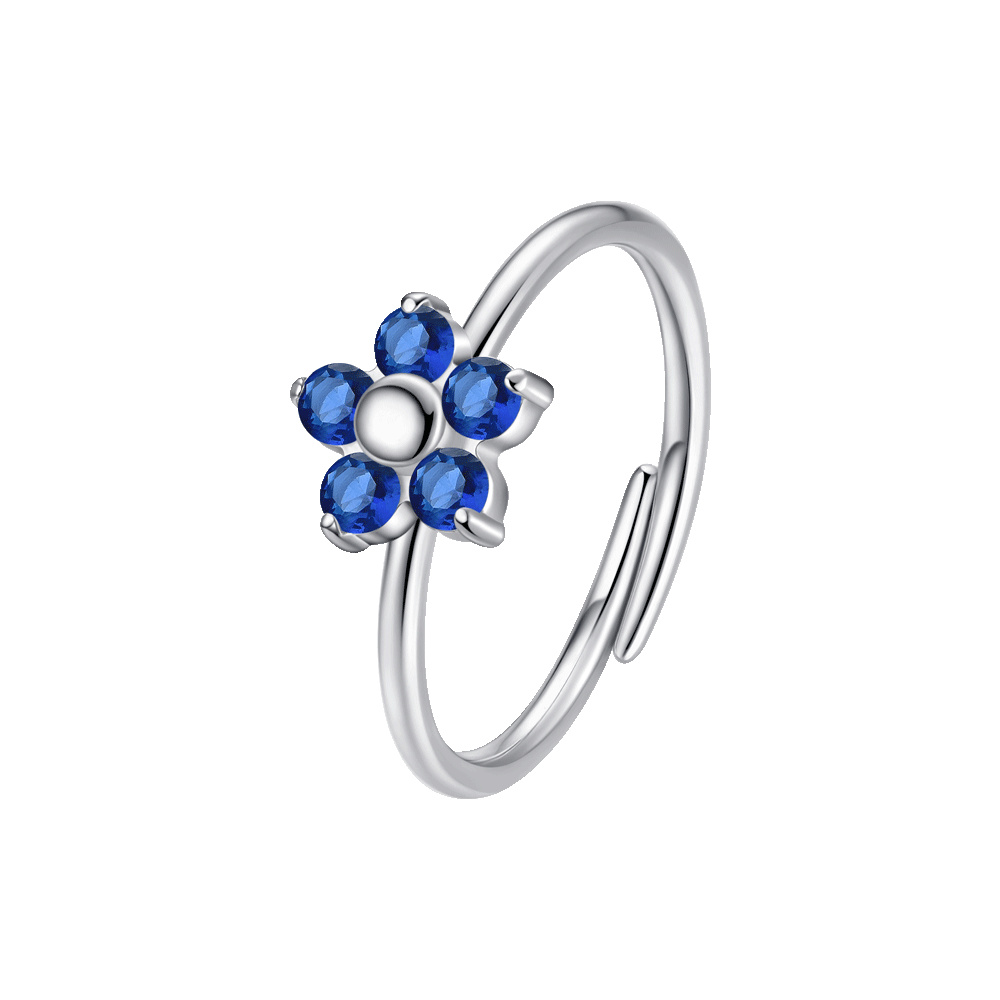 ANELLO DONNA IN ACCIAIO CON FIORE E ZIRCONI BLU