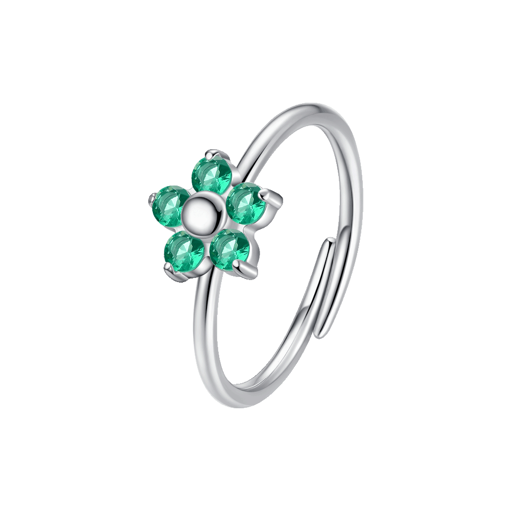 ANELLO DONNA IN ACCIAIO CON FIORE E ZIRCONI VERDI
