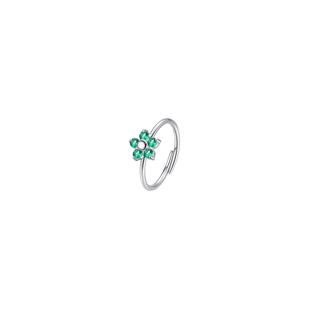 ANELLO DONNA IN ACCIAIO CON FIORE E ZIRCONI VERDI