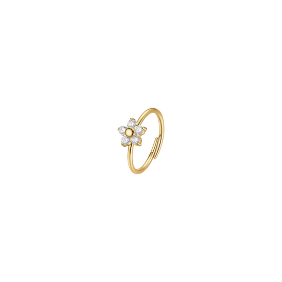 ANELLO DONNA IN ACCIAIO COLORE ORO CON FIORE E ZIRCONI BIANCHI