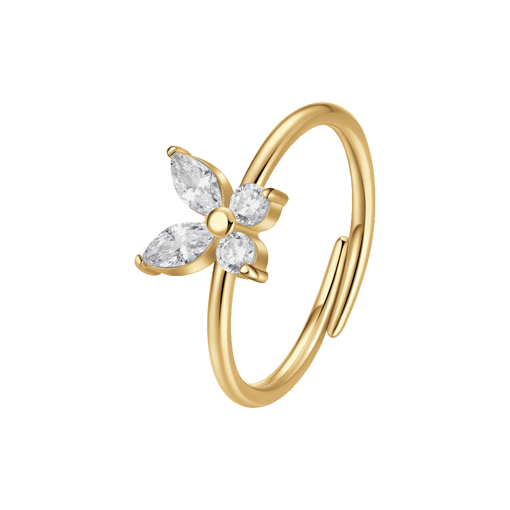 ANELLO DONNA IN ACCIAIO COLORE ORO CON FARFALLA E ZIRCONI BIANCHI