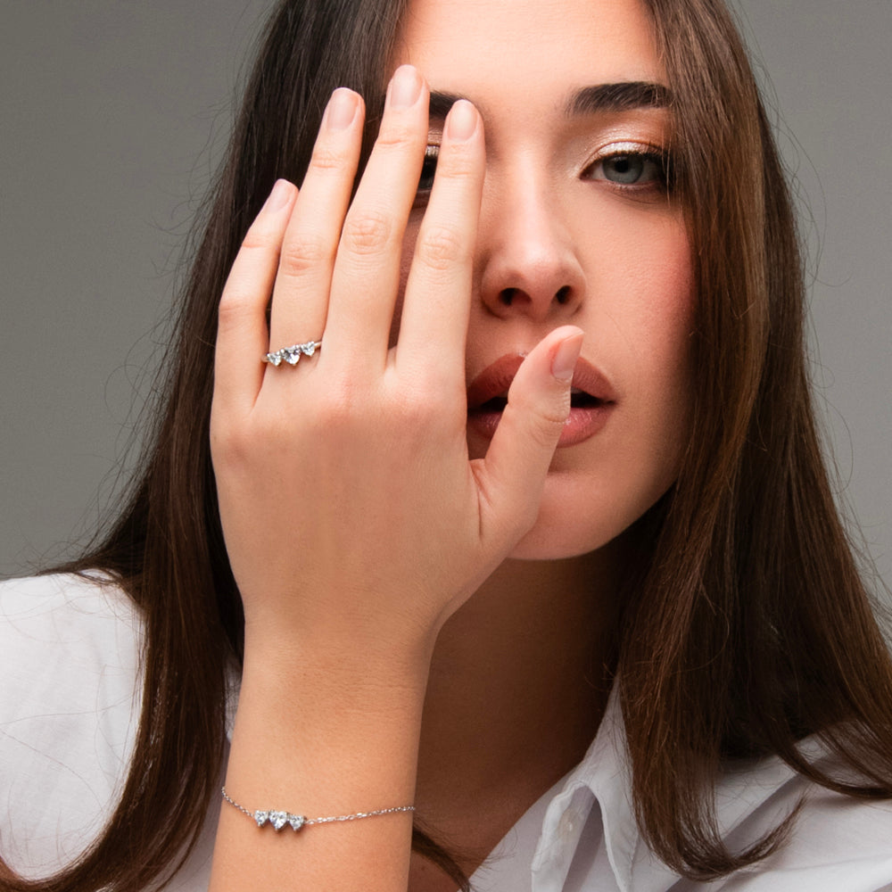 ANELLO DONNA IN ACCIAIO CON CUORI CON ZIRCONI BIANCHI