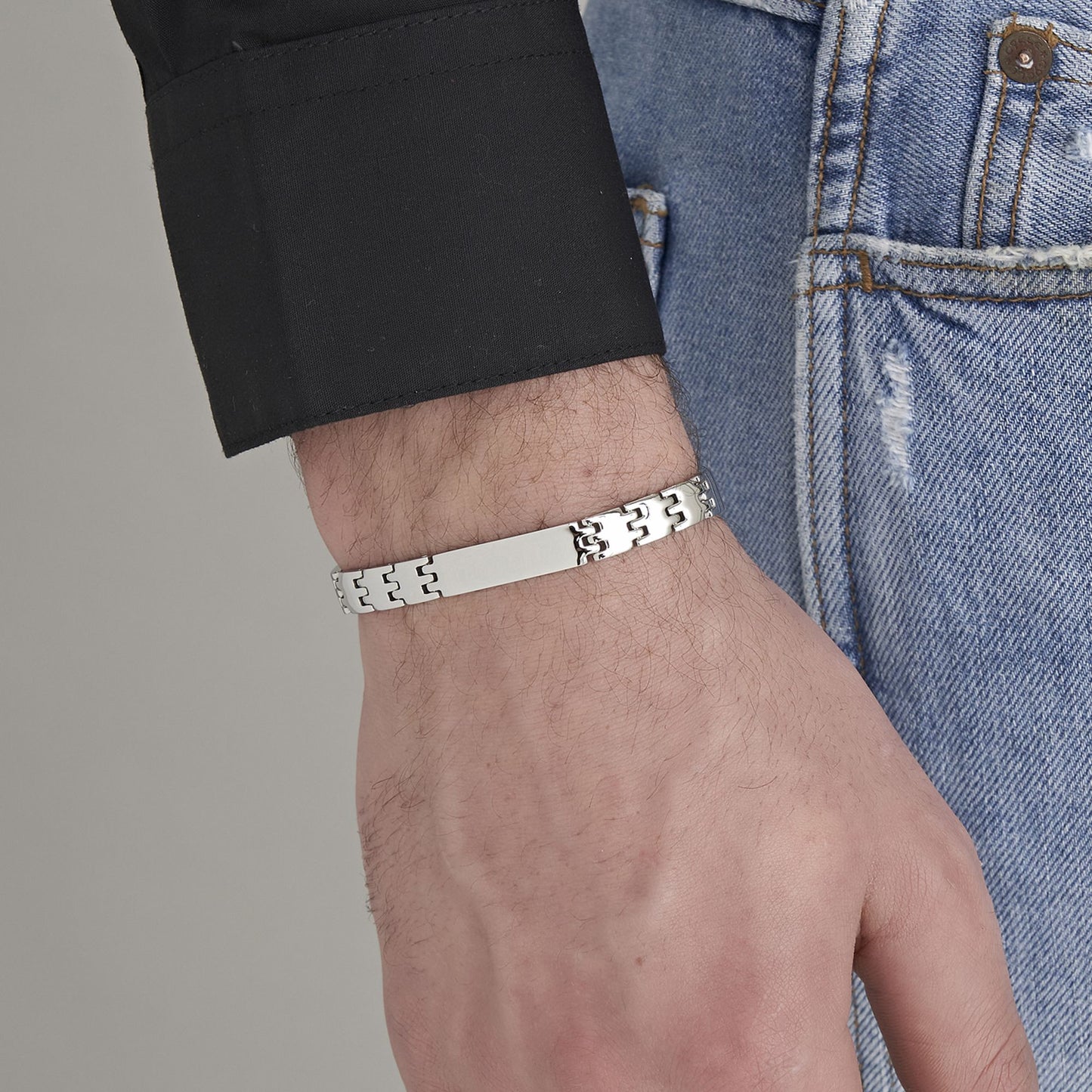 BRAZALETE DE ACERO DE ESLABONES ANCHOS PARA HOMBRE