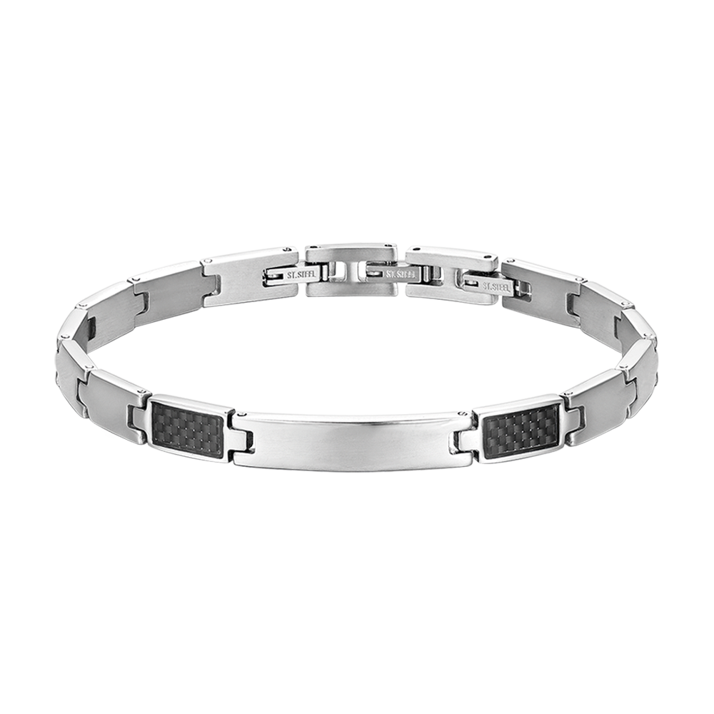 PULSERA DE HOMBRE CON PLACA DE ACERO Y ELEMENTOS NEGROS