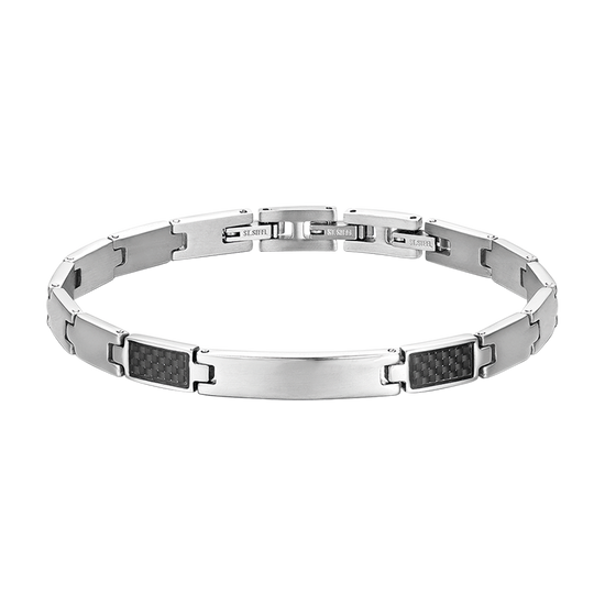 PULSERA DE HOMBRE CON PLACA DE ACERO Y ELEMENTOS NEGROS