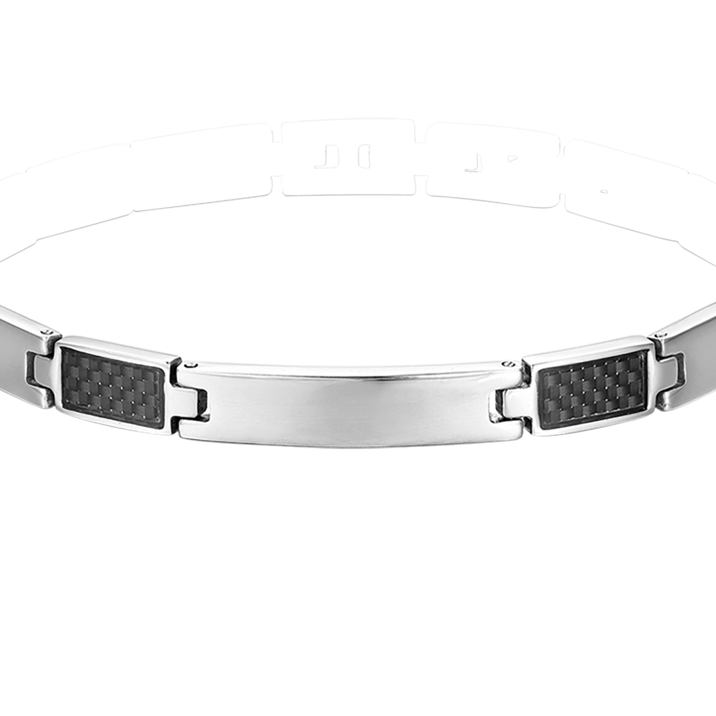PULSERA DE HOMBRE CON PLACA DE ACERO Y ELEMENTOS NEGROS