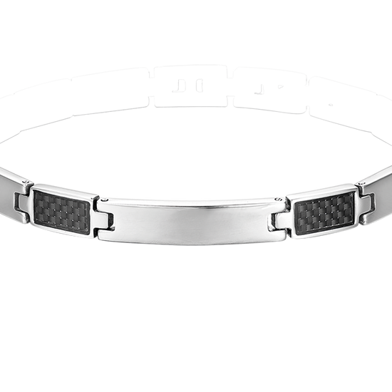 PULSERA DE HOMBRE CON PLACA DE ACERO Y ELEMENTOS NEGROS