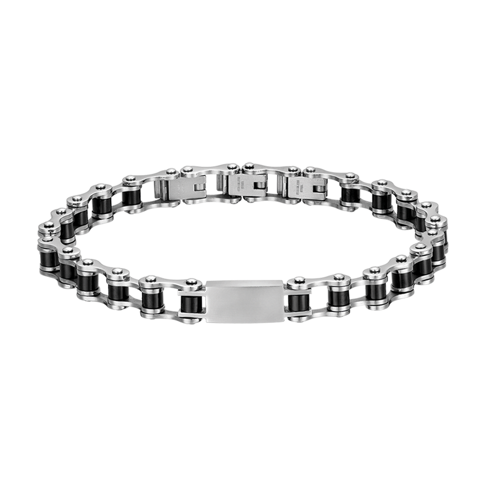 BRAZALETE IP DE ACERO PARA HOMBRE CON CADENA DE ACERO NEGRO