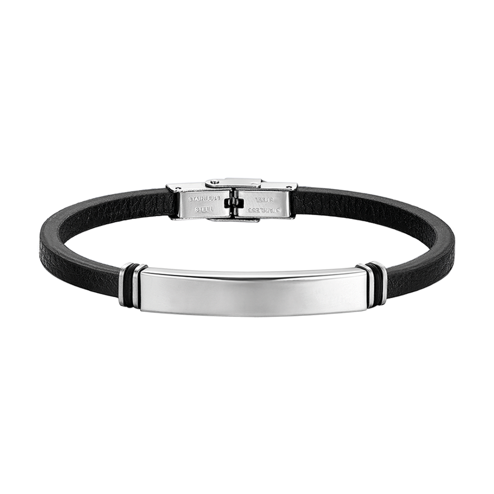 BRAZALETE DE ACERO Y CUERO PARA HOMBRE