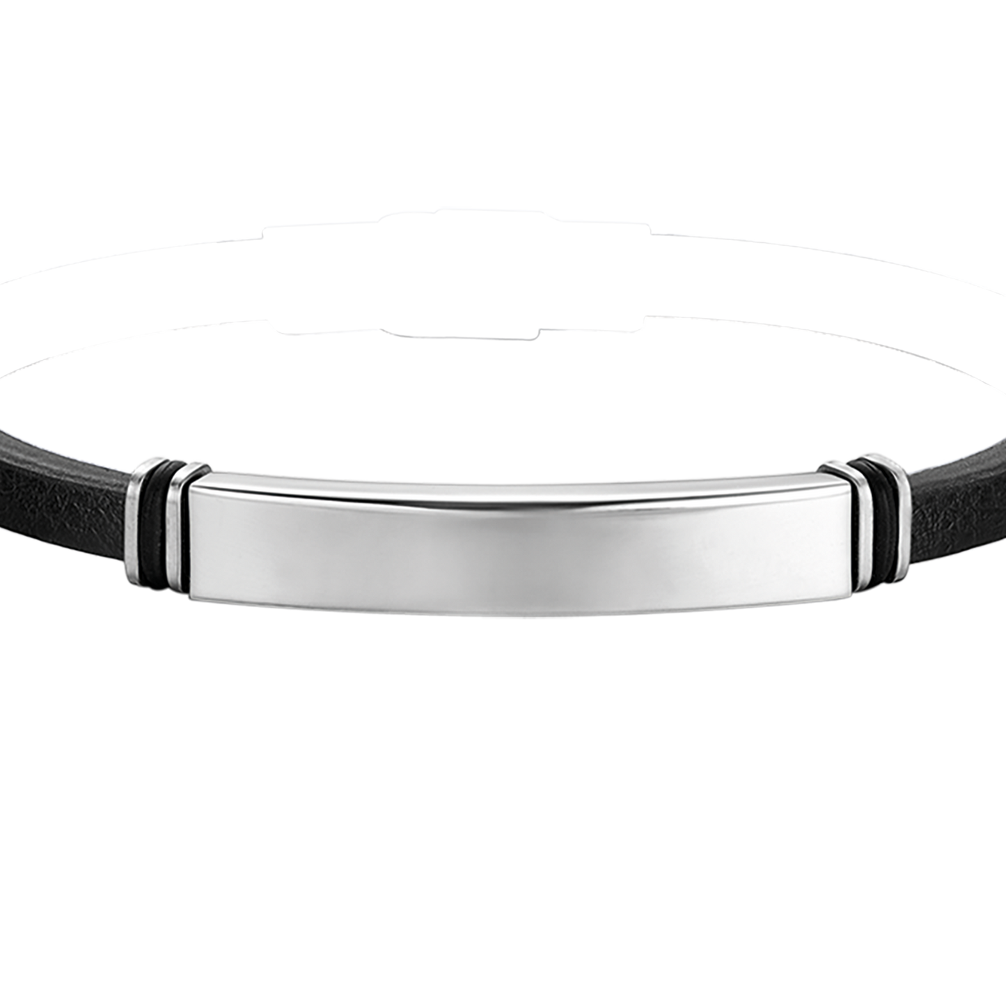 BRACCIALE UOMO IN CUOIO NERO CON PIASTRA IN ACCIAIO