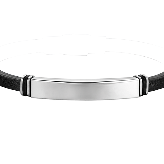 BRACCIALE UOMO IN CUOIO NERO CON PIASTRA IN ACCIAIO