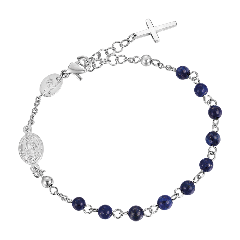 PULSERA ROSARIO DE ACERO PARA HOMBRE CON PIEDRAS DE LAPISLÁZULI