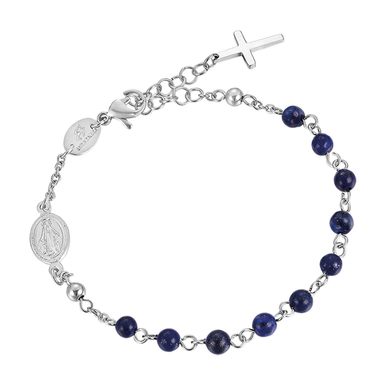 PULSERA ROSARIO DE ACERO PARA HOMBRE CON PIEDRAS DE LAPISLÁZULI