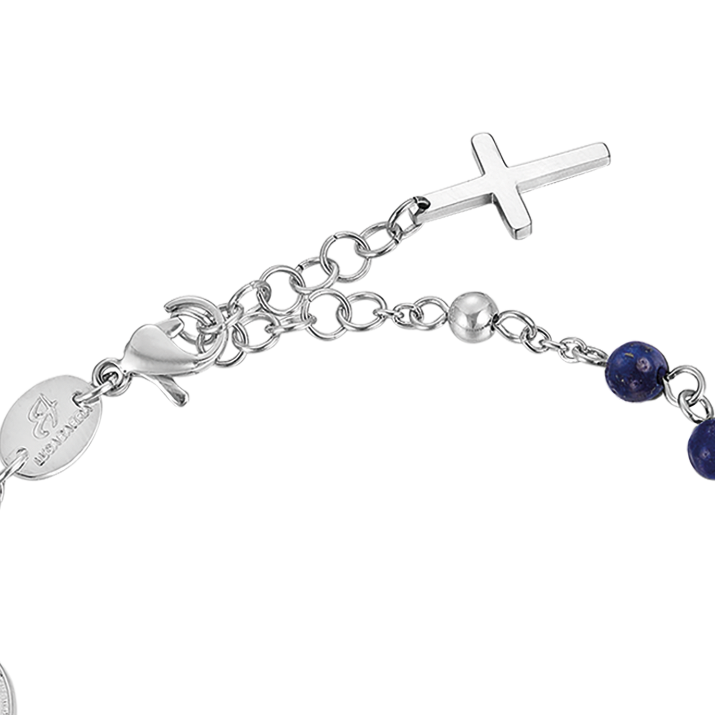 PULSERA ROSARIO DE ACERO PARA HOMBRE CON PIEDRAS DE LAPISLÁZULI