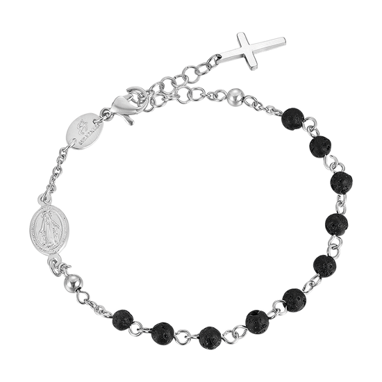 PULSERA ROSARIO DE ACERO PARA HOMBRE CON PIEDRA DE LAVA