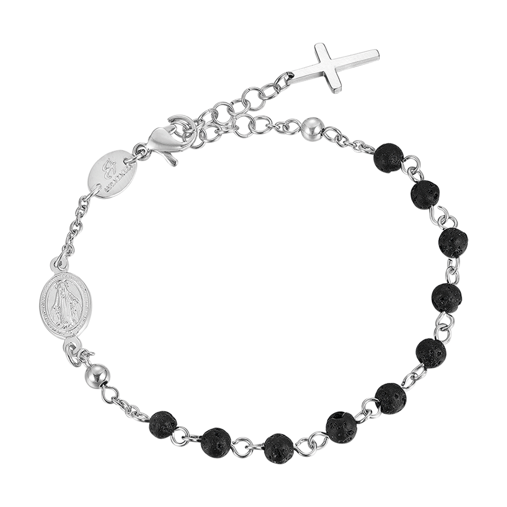 PULSERA ROSARIO DE ACERO PARA HOMBRE CON PIEDRA DE LAVA