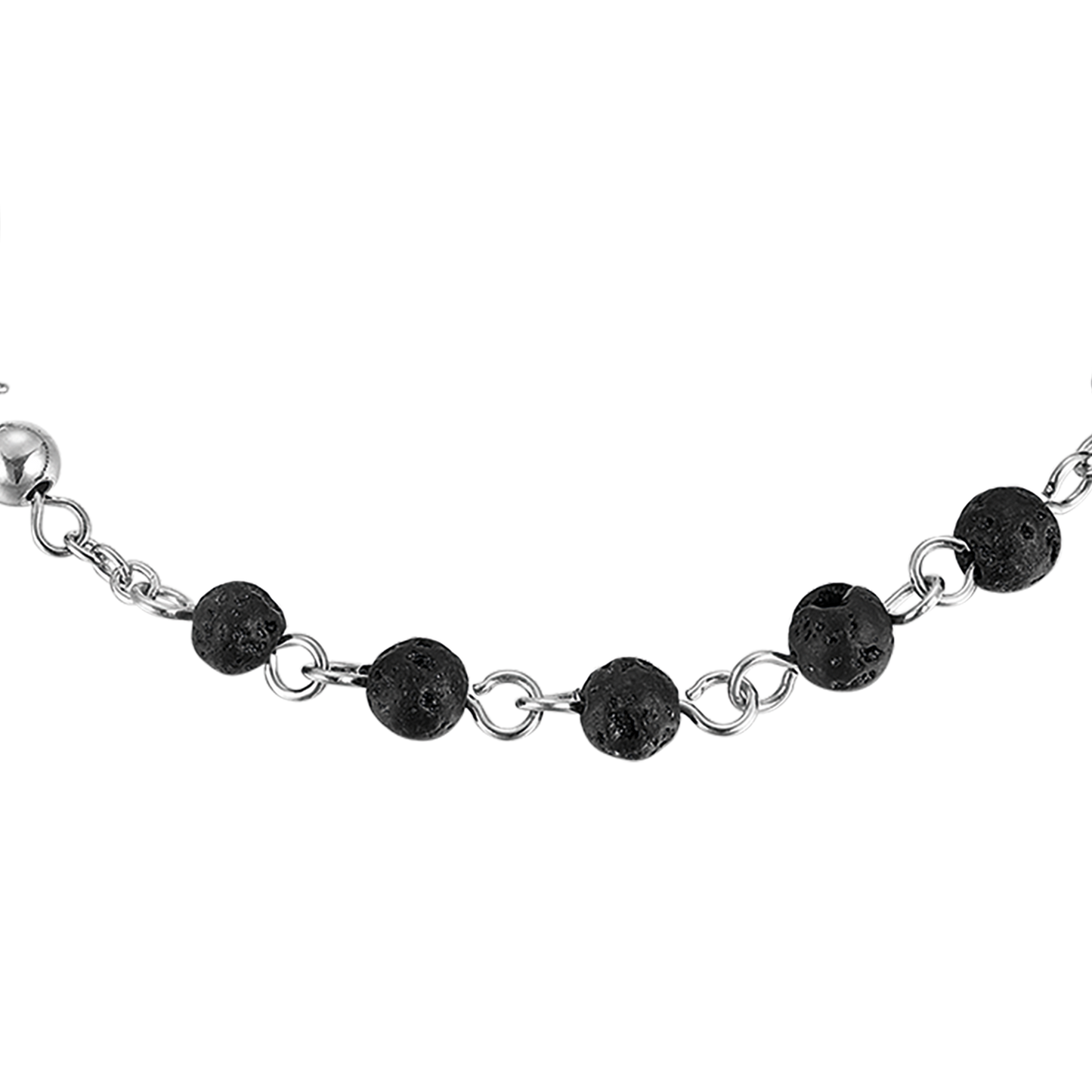 PULSERA ROSARIO DE ACERO PARA HOMBRE CON PIEDRA DE LAVA
