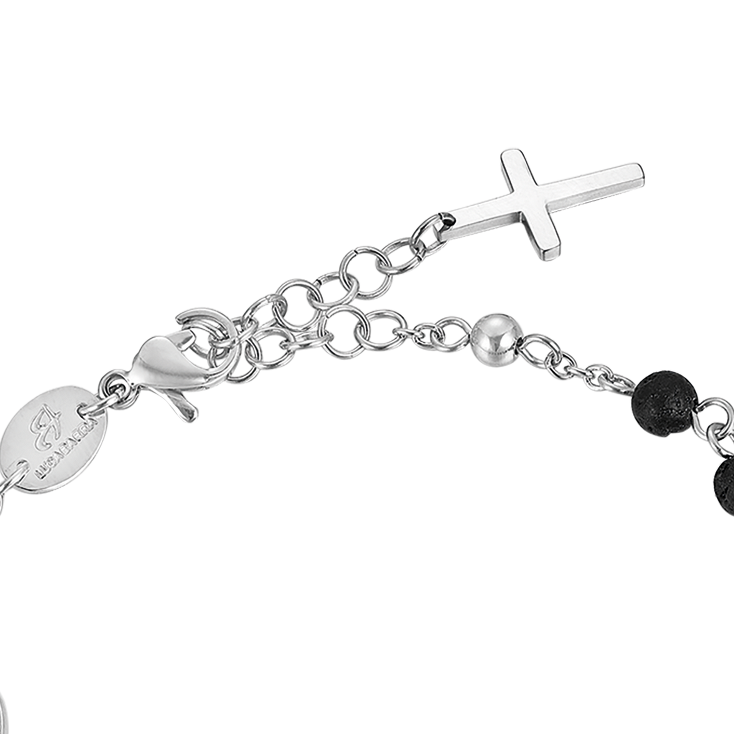 PULSERA ROSARIO DE ACERO PARA HOMBRE CON PIEDRA DE LAVA