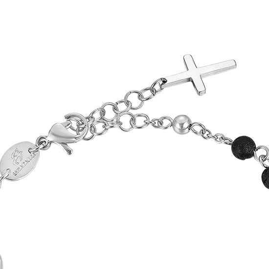 PULSERA ROSARIO DE ACERO PARA HOMBRE CON PIEDRA DE LAVA