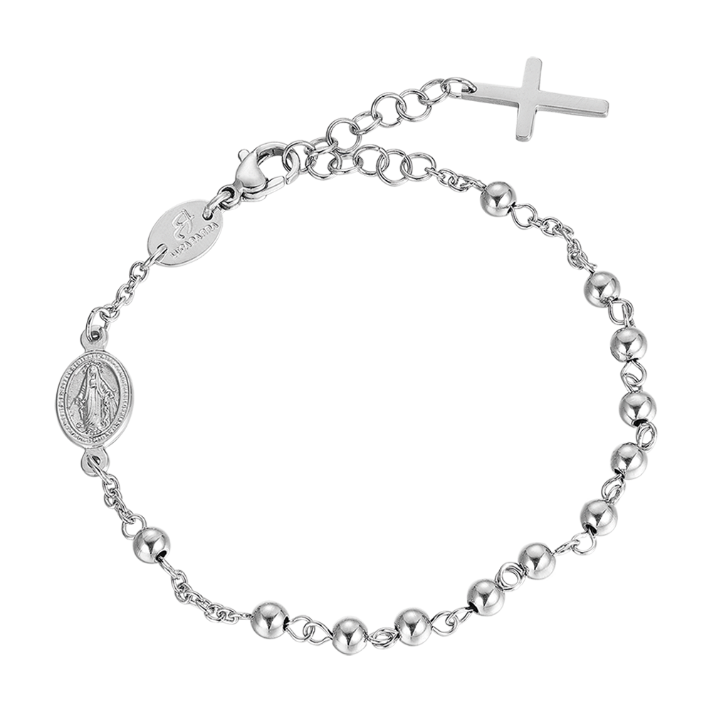 PULSERA DE ROSARIO DE HOMBRE EN ACERO CON HUESOS DE ACERO Luca Barra