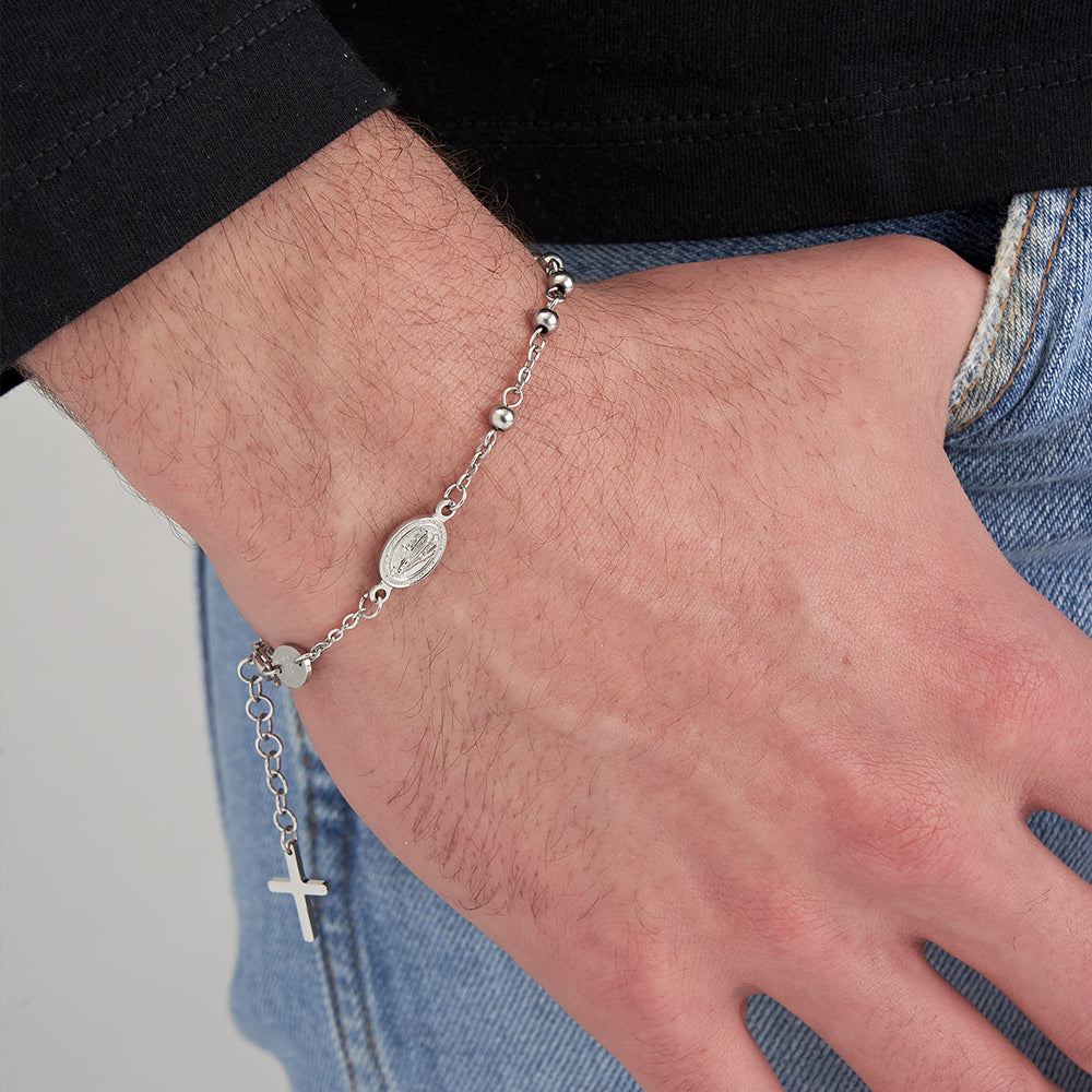 PULSERA ROSARIO DE ACERO PARA HOMBRE CON ESFERAS DE ACERO