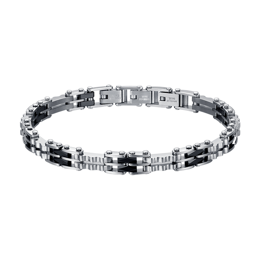 PULSERA DE ACERO PARA HOMBRE CON ESLABONES DE CERÁMICA NEGRA