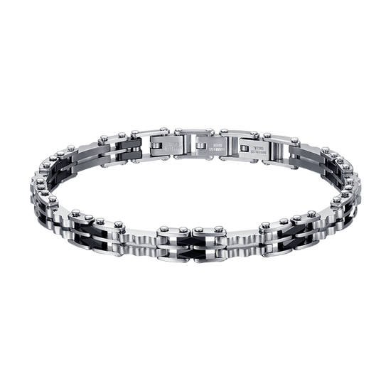 PULSERA DE ACERO PARA HOMBRE CON ESLABONES DE CERÁMICA NEGRA