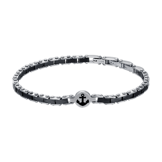 PULSERA DE ACERO PARA HOMBRE CON ELEMENTOS DE CERÁMICA NEGRA CON ANCLA