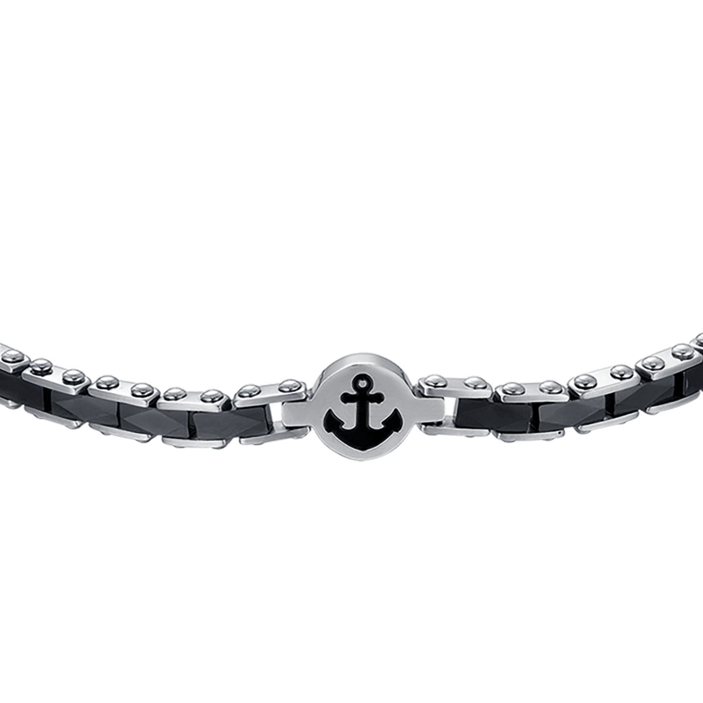 PULSERA DE ACERO PARA HOMBRE CON ELEMENTOS DE CERÁMICA NEGRA CON ANCLA