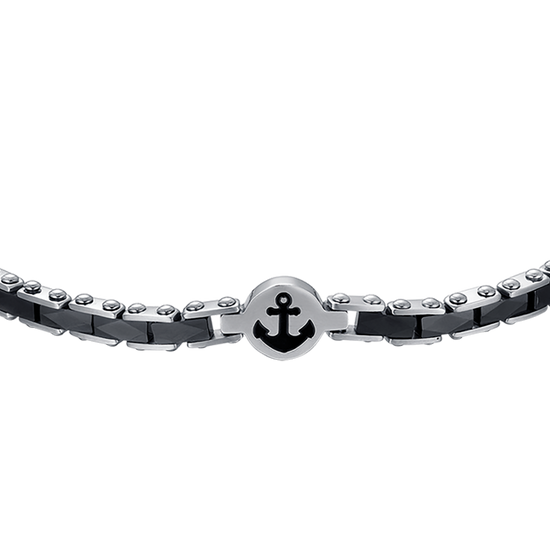 PULSERA DE ACERO PARA HOMBRE CON ELEMENTOS DE CERÁMICA NEGRA CON ANCLA