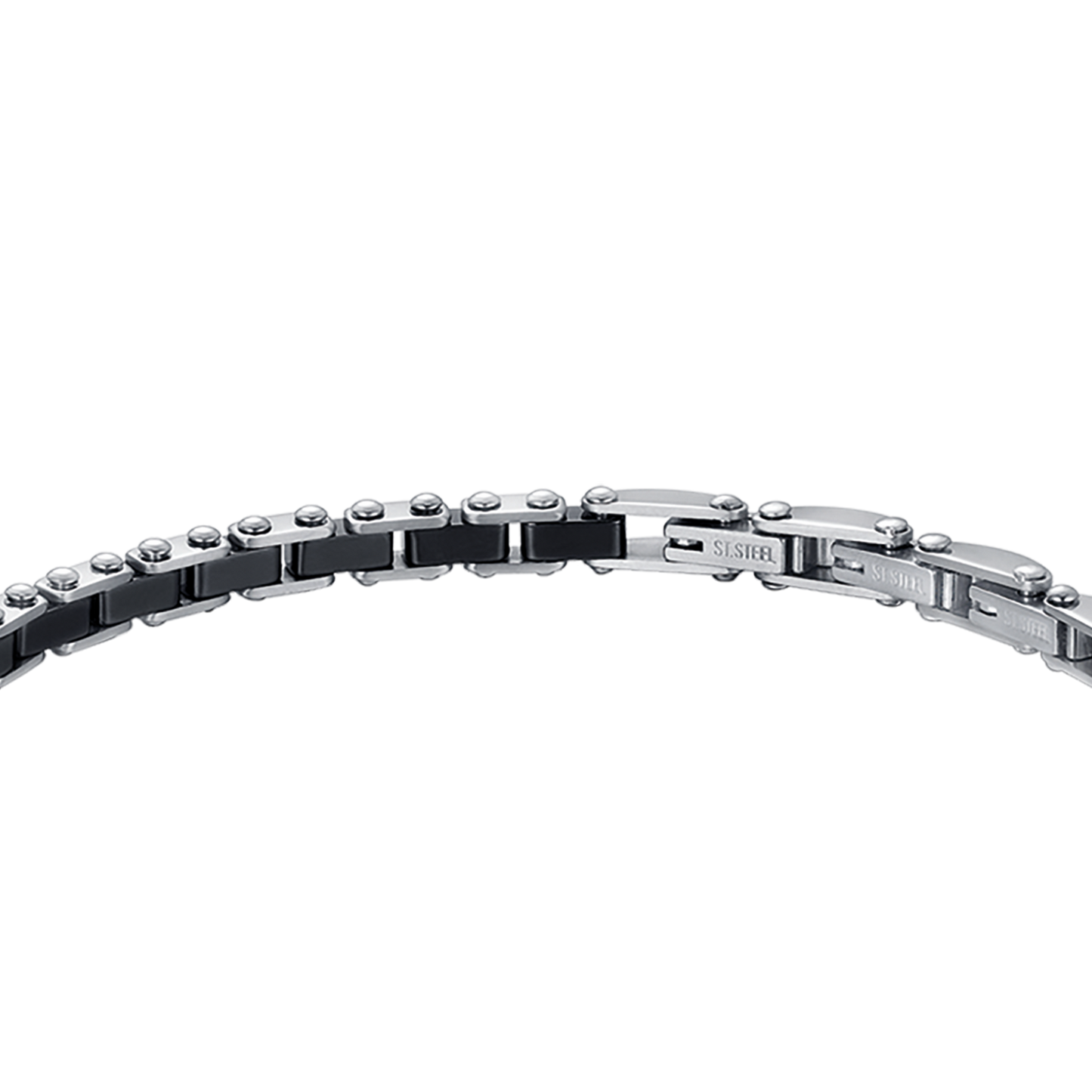 BRACCIALE UOMO IN ACCIAIO CON ANCORA ED ELEMENTI IN CERAMICA NERA