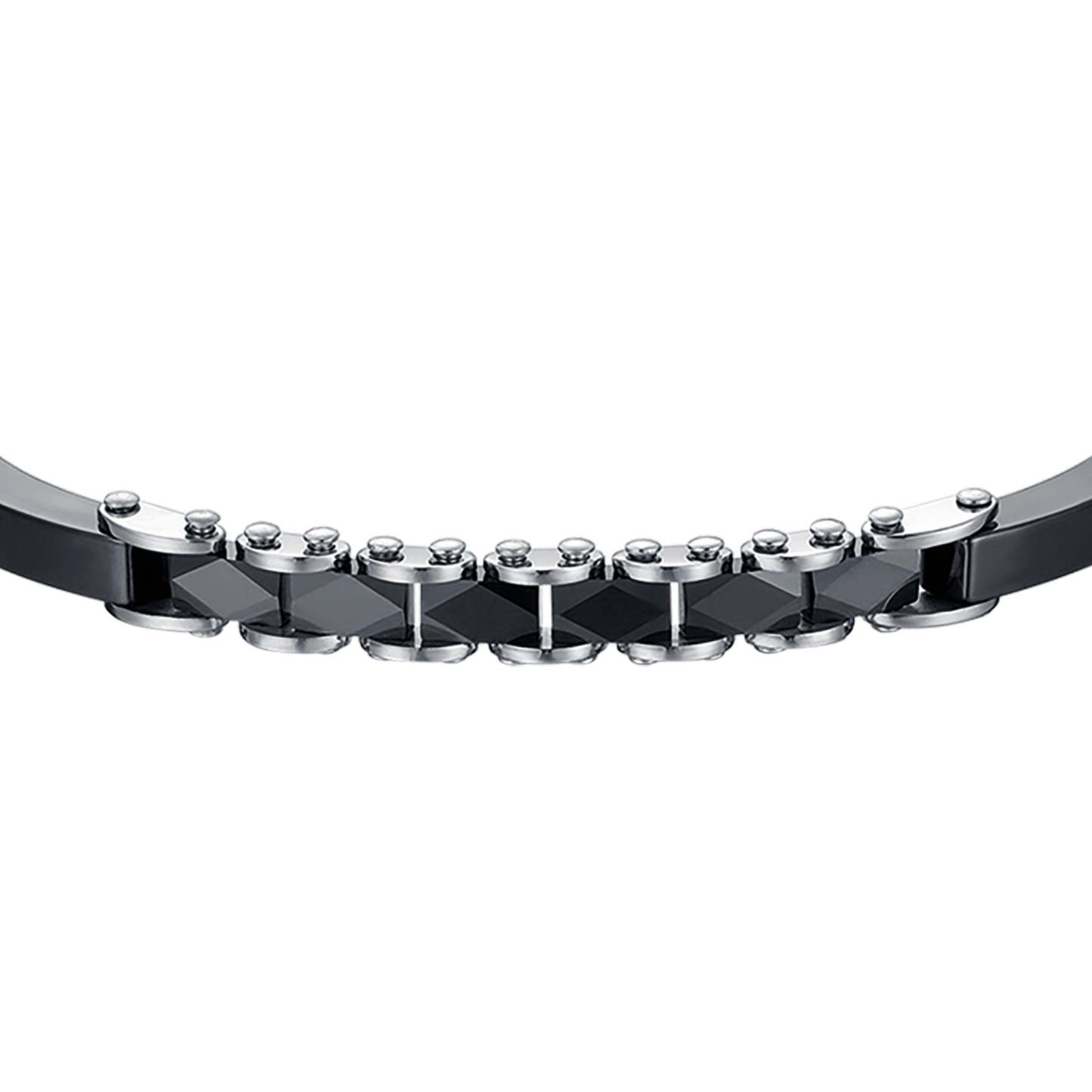 BRAZALETE DE ACERO PARA HOMBRE CON ELEMENTOS DE CERÁMICA NEGRA