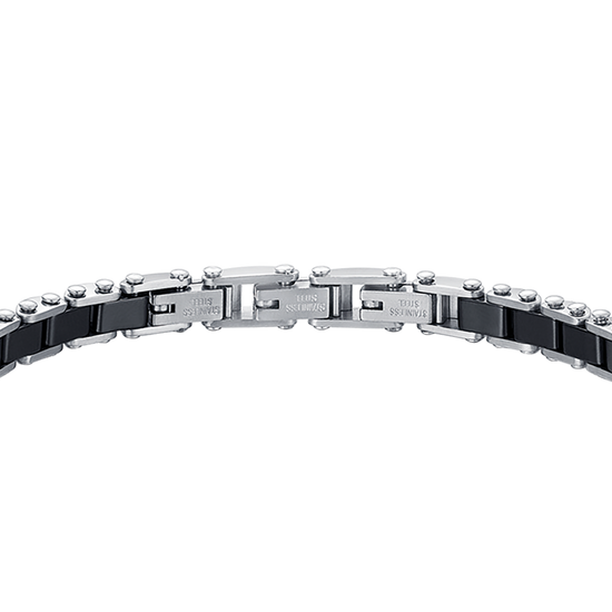 BRAZALETE DE ACERO PARA HOMBRE CON ELEMENTOS DE CERÁMICA NEGRA