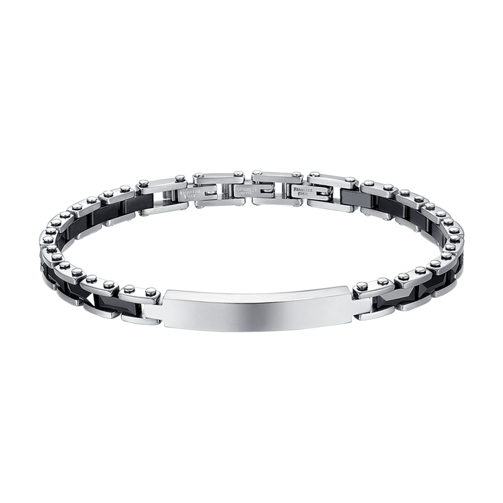 PULSERA DE ACERO PARA HOMBRE CON ELEMENTOS DE CERÁMICA NEGRA Y ESLABONES NEGROS