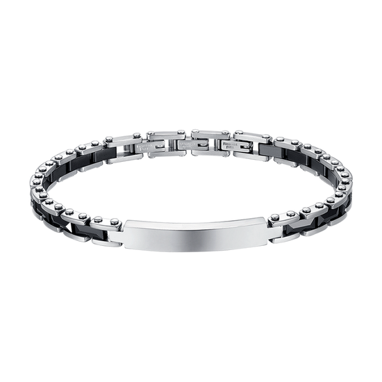 PULSERA DE ACERO PARA HOMBRE CON ELEMENTOS DE CERÁMICA NEGRA Y ESLABONES NEGROS