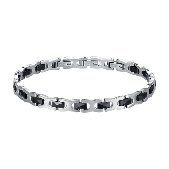 BRAZALETE DE ACERO PARA HOMBRE CON ELEMENTOS DE CERÁMICA NEGRA