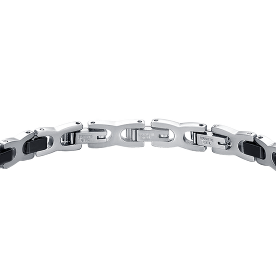 BRAZALETE DE ACERO PARA HOMBRE CON ELEMENTOS DE CERÁMICA NEGRA