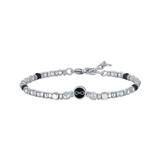 PULSERA DE ACERO PARA HOMBRE CON ÁGATA NEGRA E INFINITO