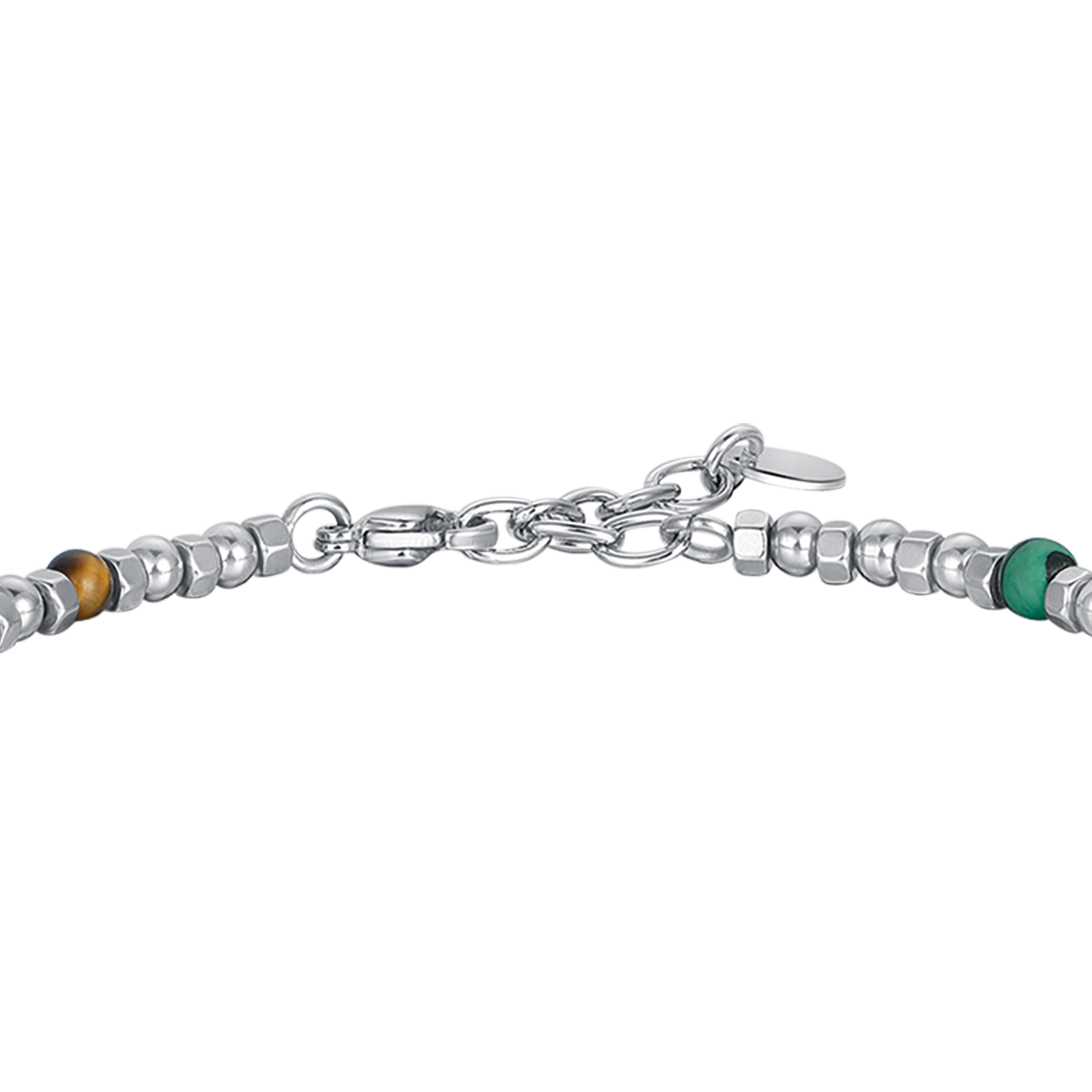 PULSERA DE ACERO PARA HOMBRE CON PIEDRAS DE COLORES Y CRUZ
