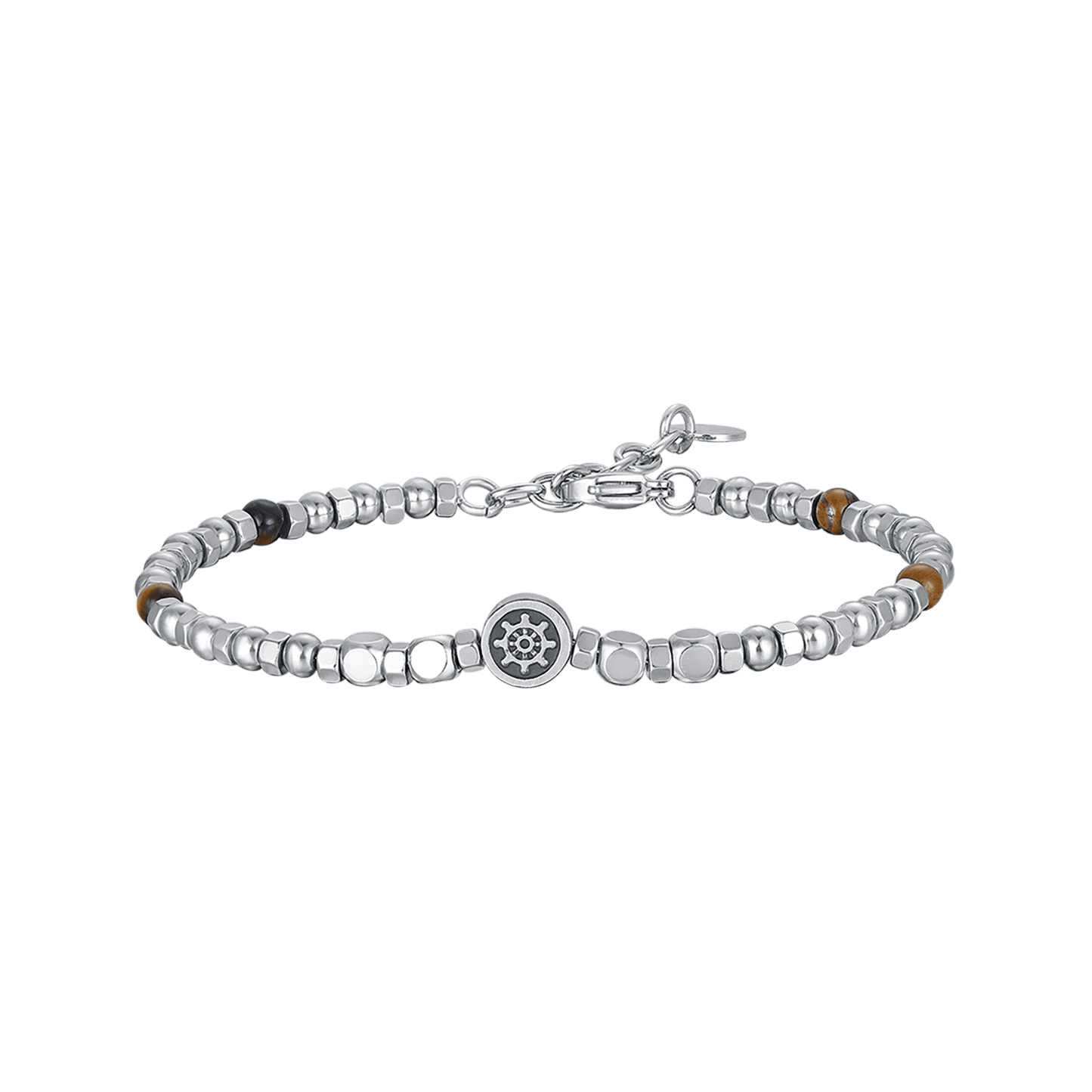PULSERA DE ACERO PARA HOMBRE CON OJO DE TIGRE Y TIMÓN