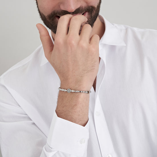 PULSERA DE ACERO PARA HOMBRE CON OJO DE TIGRE Y TIMÓN