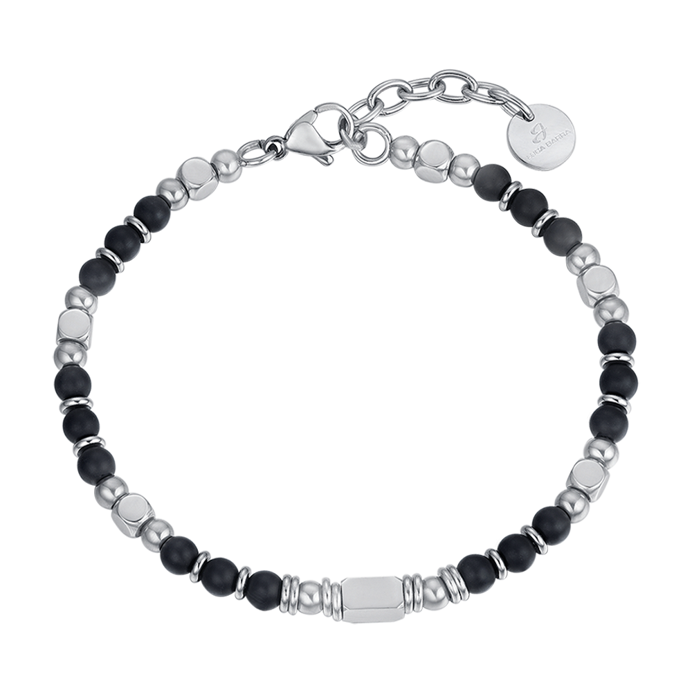 PULSERA DE ACERO PARA HOMBRE CON PIEDRAS DE ÁGATA NEGRA