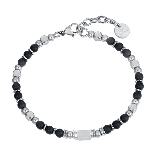 PULSERA DE ACERO PARA HOMBRE CON PIEDRAS DE ÁGATA NEGRA