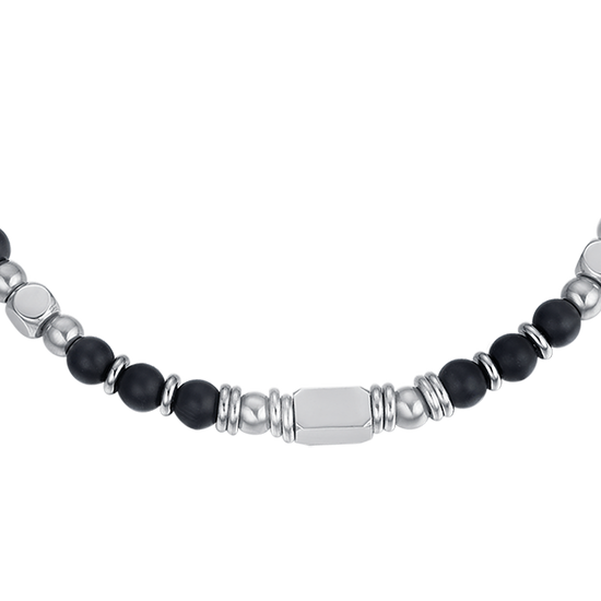 PULSERA DE ACERO PARA HOMBRE CON PIEDRAS DE ÁGATA NEGRA