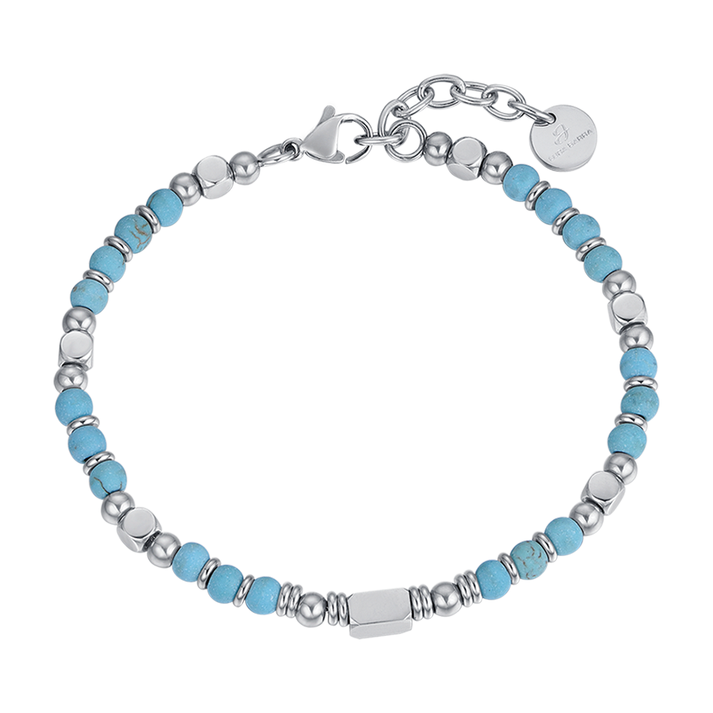 PULSERA DE ACERO PARA HOMBRE CON PIEDRAS DE TURQUESA Y ACERO