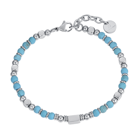 PULSERA DE ACERO PARA HOMBRE CON PIEDRAS DE TURQUESA Y ACERO