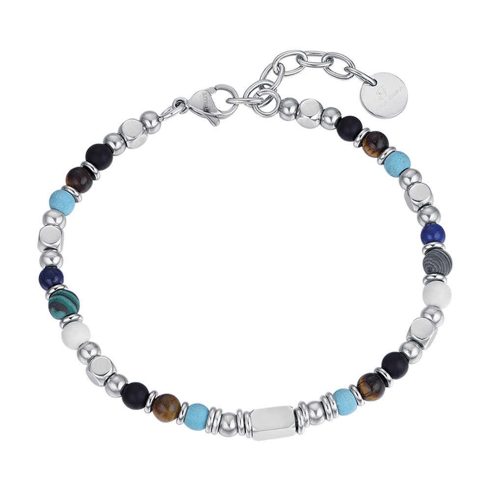 PULSERA DE ACERO PARA HOMBRE CON PIEDRAS DE OJO DE TIGRE MARRONES