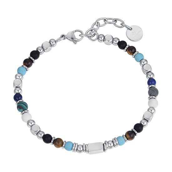 PULSERA DE ACERO PARA HOMBRE CON PIEDRAS DE OJO DE TIGRE MARRONES